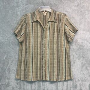 Woolrich Earthy Striped Crunckle Cotton Button Down Shirt Size L